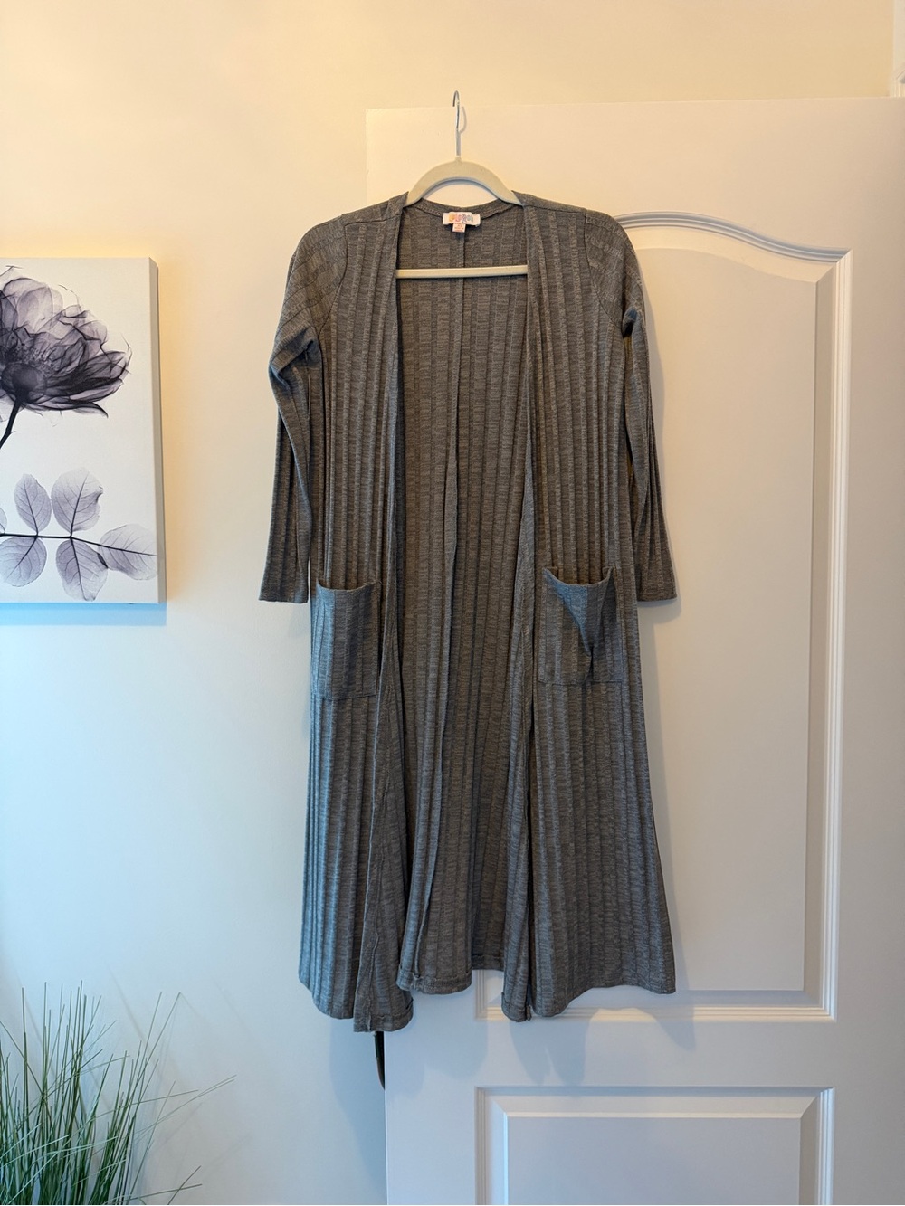 LuLaRoe Long Open-Front Ribbed Cardigan - Gray